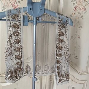 Chico's Sheer Gold Embellished Top